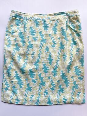 Women's Vintage Pendleton Linen Blend Aqua and Lime Green Skirt Size 14